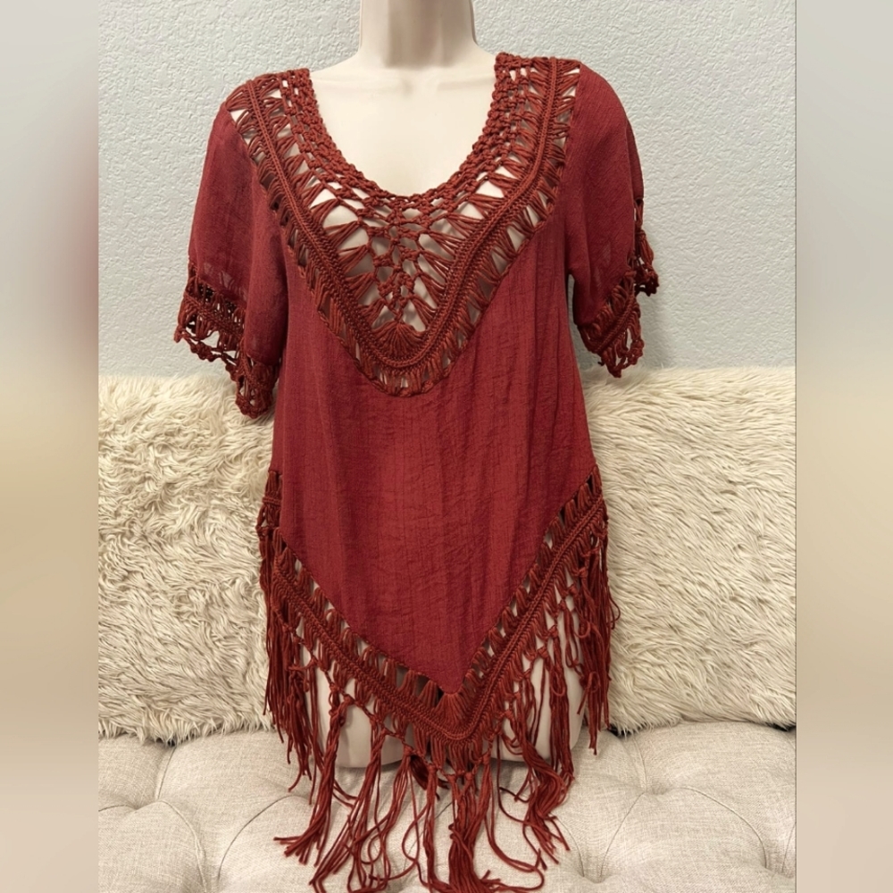 Vivid- Crotchet Fringed Top, Boho, Hippie,Native American style. Size M.